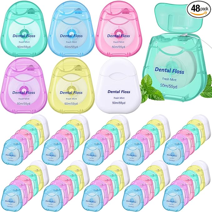 Mimorou 48 Pack Dental Floss Bulk 50m Each Mint Travel Dental Floss Oral Care for Teeth and Gum Protection(Multicolor)