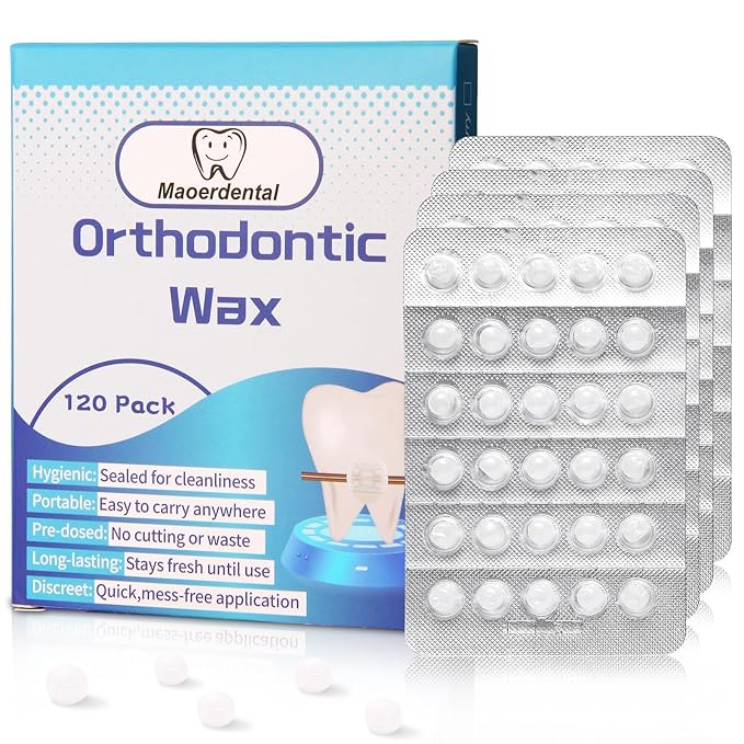 Orthodontic Wax 120 Pack, Easy to Mold Braces Wax, Dental Wax Long-Lasting Hold, Portable and Easy to Tear,Food Grade Relief Wax for Home Travel Office (Unscented)