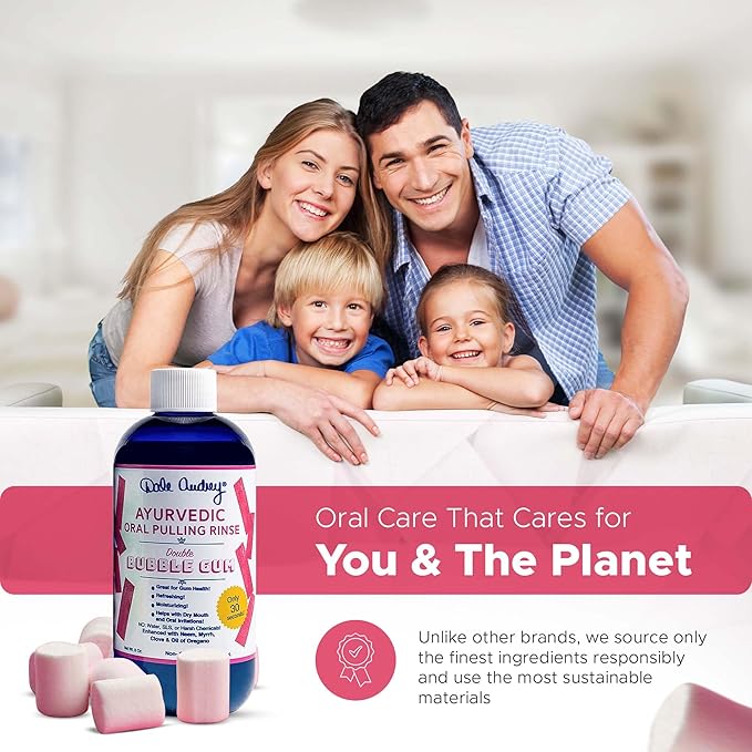 Oil Pulling for Teeth and Gums | Made in USA Bubble Gum Flavored Organic Sesame Oil Oral Rinse Mouth wash | Ayurvedic Pulling Rinse to Freshen Your Breath | Oral Care Teeth Whitening Mouthwash-8 FL Oz