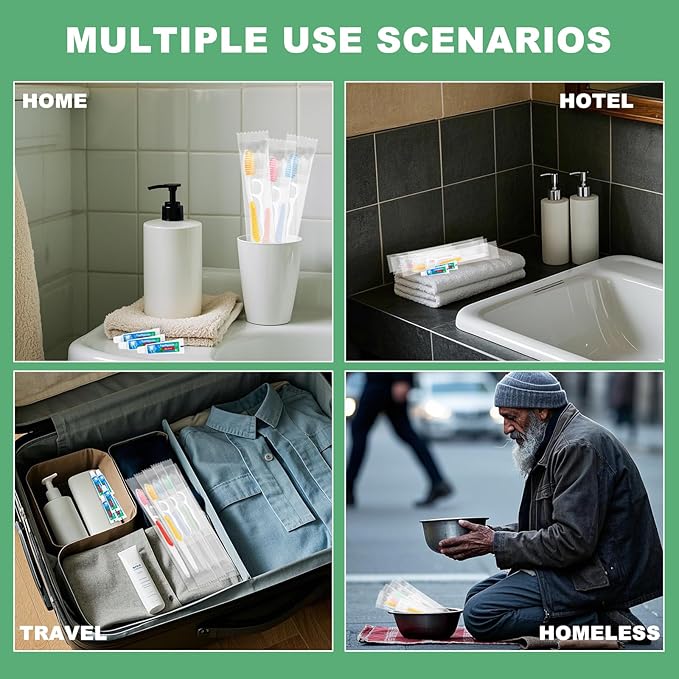 Disposable Toothbrushes with Toothpaste and Floss,50 Pcs 3 in 1 Individually Wrapped Single Use Travel Toothbrushes and Dental Floss Kit Bulk for Homeless,Guests,Dentist,Hotel(5 Colors)