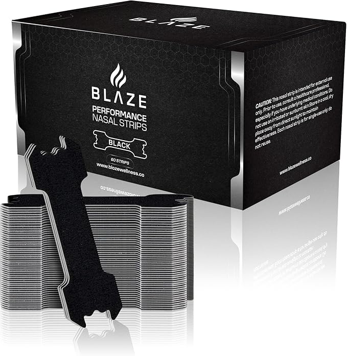 Performance Nose Strips for Breathing (60 Count) - Oil & Sweat Proof Adhesive - Athletic Nasal Strips for Snoring & Sleeping - Improves Oxygen Delivery, Drive, Sleep & Reduces Snoring (Slim Black)