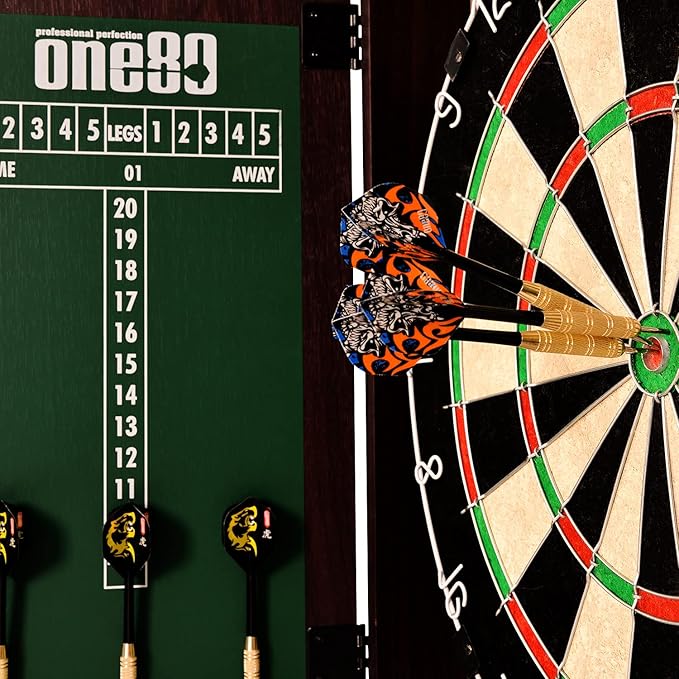 All-in-One Dartgame Center with Self-Healing Sisal/Double-Sided Dartboard & Multifunctional Cabinet 6 Steeltip Darts and Mounting Kit Included