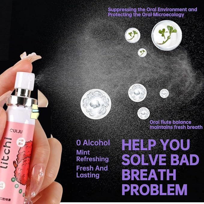 5PCS Fruit Oral Breath Spray, Natural Breath Freshener Spray, Portable Dry Mouth Spray for Bad Breath, Refreshing Cool Fresh Mint Oral Odor Care Spray Bad Breath Treatment for Adults