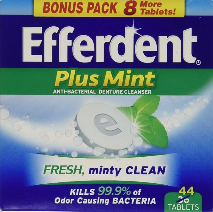 Efferdent Plus Mint Anti-Bacterial Denture Cleanser Tablets, 44 Count (Pack of 6)