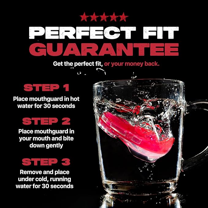 SAFEJAWZ Mouthguard for Braces, Upper & Lower Protection Remoldable Mouth Guard with Case for Boxing, Basketball, Football, MMA, Lacrosse, Hockey and All Contact Sports One Size (Ice Pink)