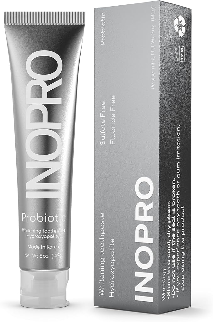 InoPro Natural Whitening Hydroxyapatite Toothpaste with Probiotic for Sensitive Teeth, Fluoride Free Enamel Repair Remineralizing Toothpaste, SLS Free, Baking Soda, Coconut Oil, 5oz