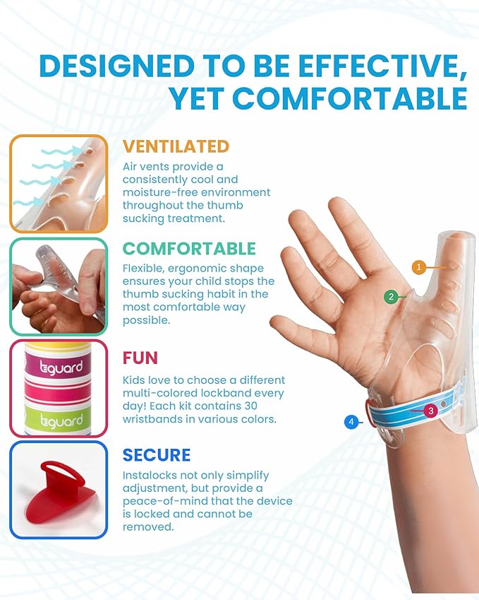 AeroThumb Thumb Sucking Prevention Kit – Thumb Sucking Guard with InstaLock System - Deterrent & Treatment For Bad Dental Habits | Ages 5 & 6 | Between 40-70 lbs – Medium | Made in the USA