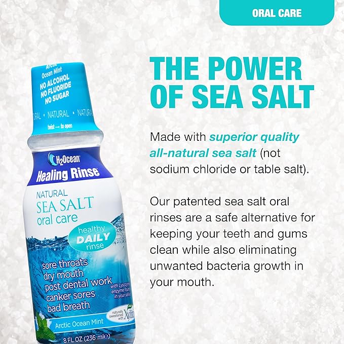 H2Ocean Healing Rinse Natural Sea Salt Oral Care Arctic Ocean Mint 8oz + 16oz