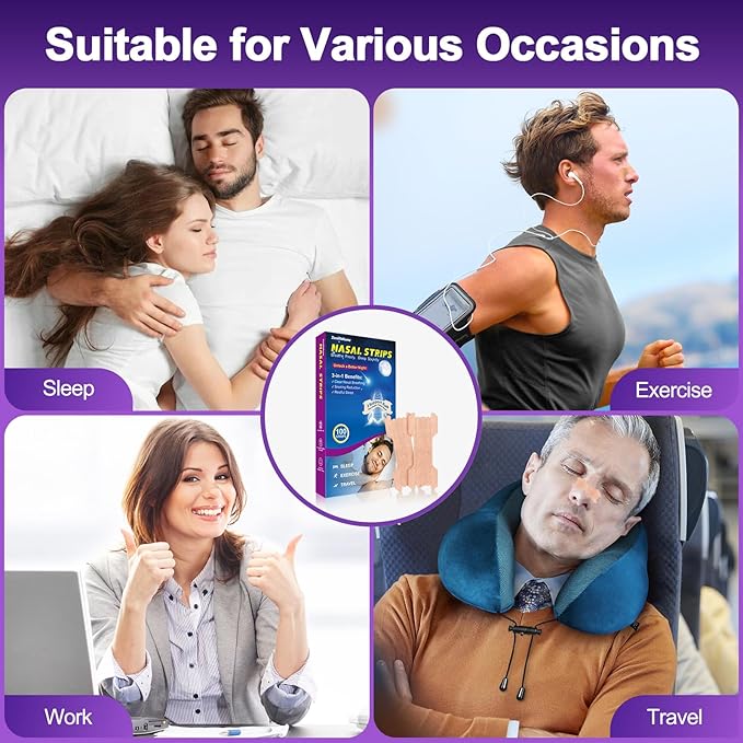Nasal Strips for Snoring, 100 Count Extra Strength Nose Strips for Breathing, Anti Snoring Devices for Sports and Sleep, Help Stop Snoring, Relieve Nasal Congestion, Drug-Free,Deeper Sleep