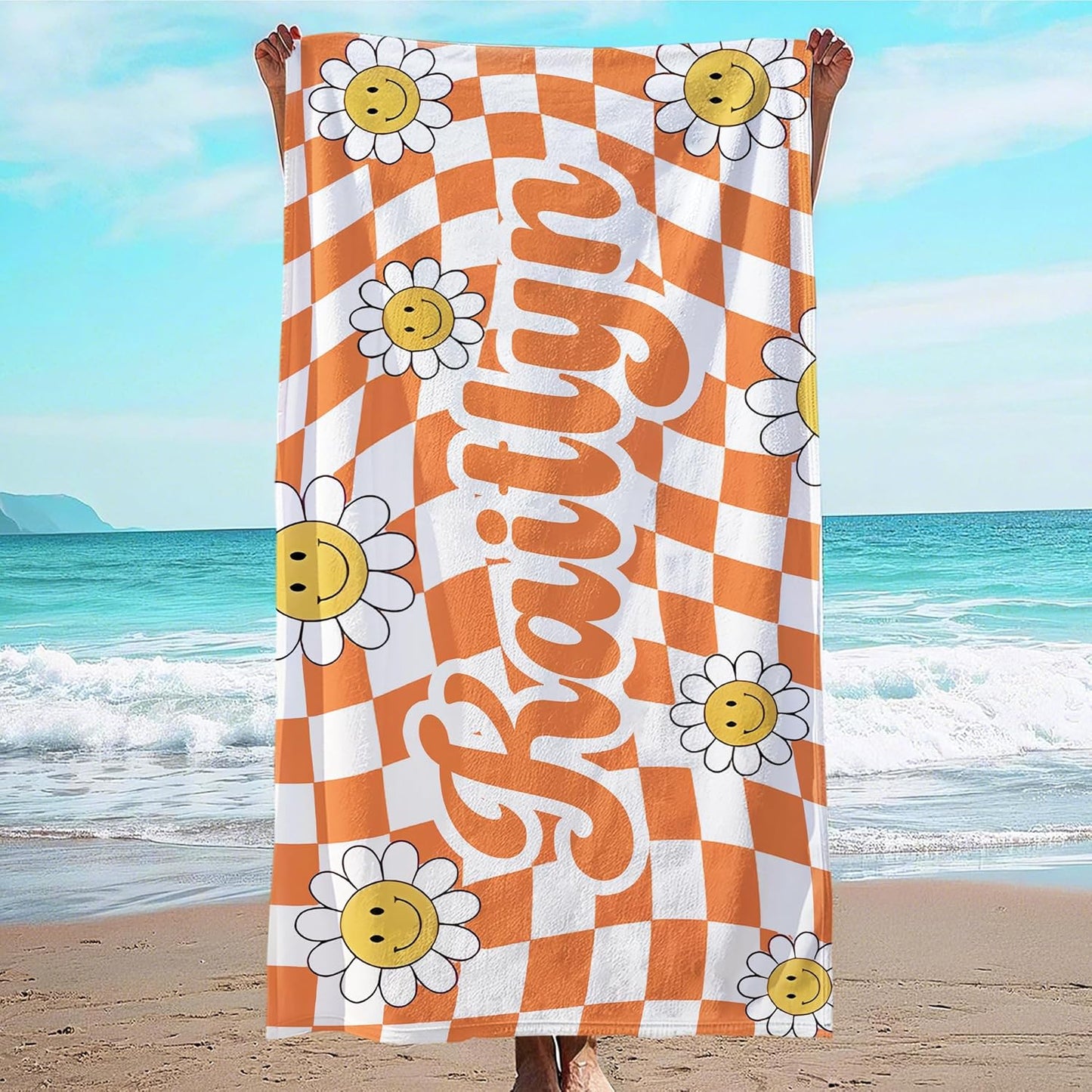 JML Personalized Beach Towel with Name, Custom Flower Beach Towel, Customized Microfiber Pool Towel, Quick Dry & Absorbent Swim Towel for Adult,Anniversary, Birthday, Summer Holiday,Vacation