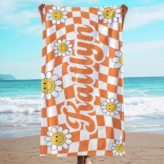 JML Personalized Beach Towel with Name, Custom Flower Beach Towel, Customized Microfiber Pool Towel, Quick Dry & Absorbent Swim Towel for Adult,Anniversary, Birthday, Summer Holiday,Vacation