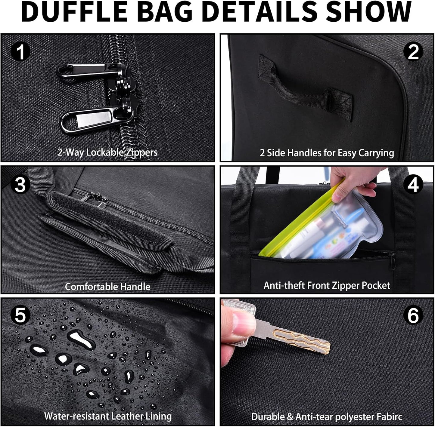 52 Inch Large Duffle Bag for Travel Camping Sport Equipment Storage Bag with 2-way Lockable Zippers(Black 52inch 2Pack)