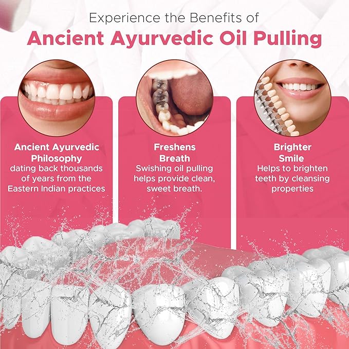 Oil Pulling for Teeth and Gums | Made in USA Bubble Gum Flavored Organic Sesame Oil Oral Rinse Mouth wash | Ayurvedic Pulling Rinse to Freshen Your Breath | Oral Care Teeth Whitening Mouthwash-8 FL Oz