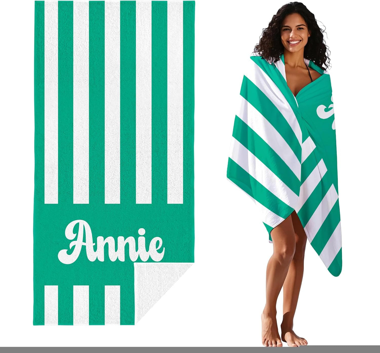 JML Personalized Beach Towel with Name, Custom Cabana Stripe Beach Towel, Customized Microfiber Pool Towel, Quick Dry & Absorbent Swim Towel for Adult,Mother's Day, Birthday, Summer Holiday,Vacation