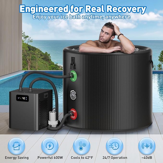 Ice Bath Water Chiller for Cold Plunge Tubs, 1/3 HP Upgraded Cold Plunge Chiller with External Filter & Pump, Energy-Efficient Cooling for Cold Therapy, Home & Outdoor Recovery