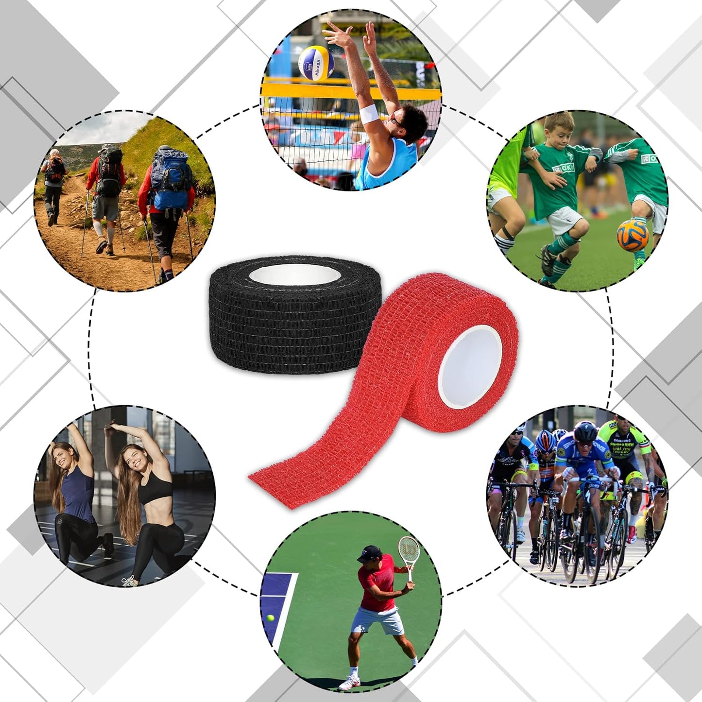 8 Rolls 1” Cohesive Bandage Self Adherent Bandage Wrap Breathable Vet Tape Elastic Adhesive Bandage for Sports, Wrist, Ankle, Tattoo Wraps(Rainbow Colors)