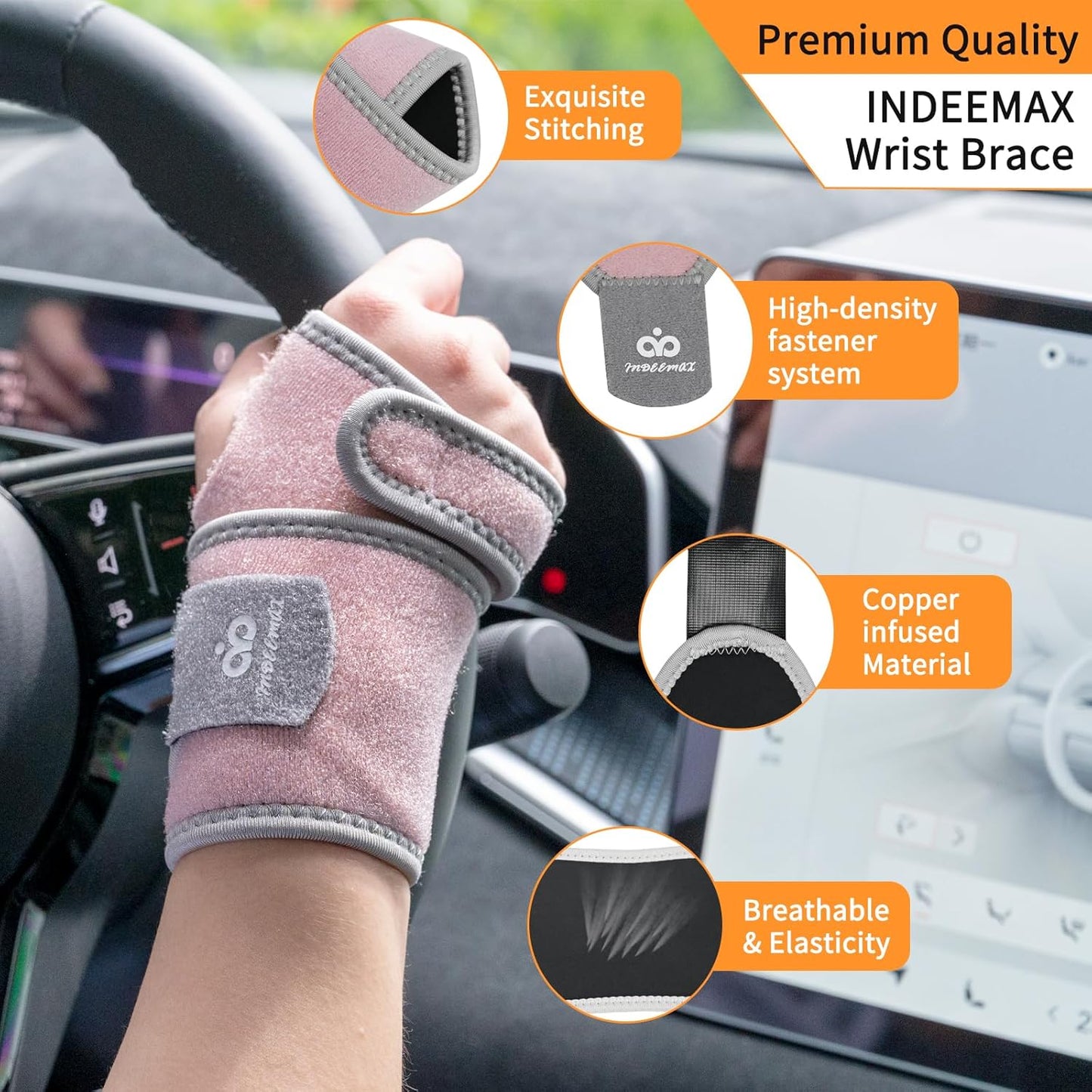 INDEEMAX 2 Pack Copper Wrist Brace Support for Carpal Tunnel, Pain Relief, Arthritis, Tendonitis, Adjustable Wrist Braces Compression Wraps Both Hands, Fit for Men and Women