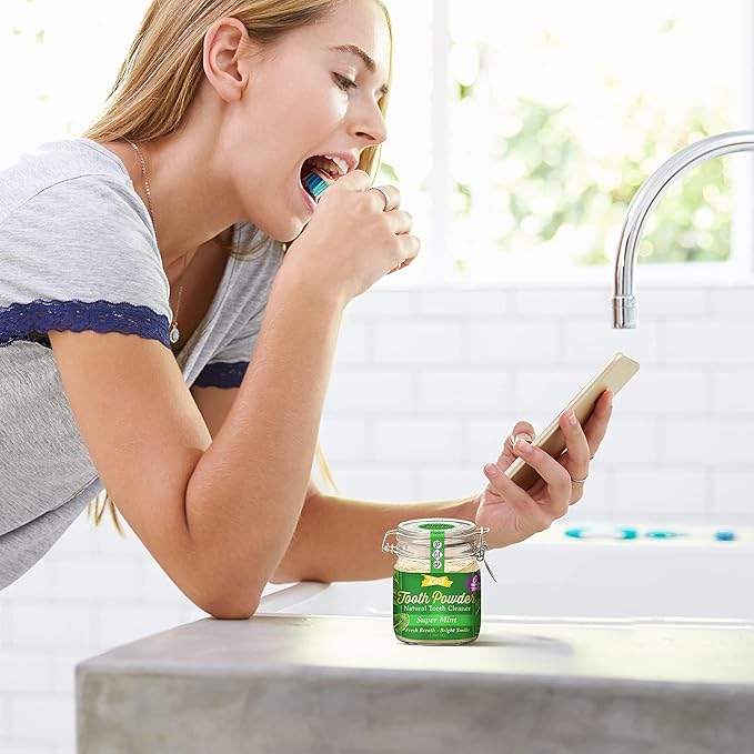 The Dirt - Remineralizing Tooth Powder, Natural Fluoride-Free Teeth Whitening Powder with Hydroxyapatite, Flouride & Gluten Free, Organic Vegan (Super Mint, 51g: 6 Month Supply)