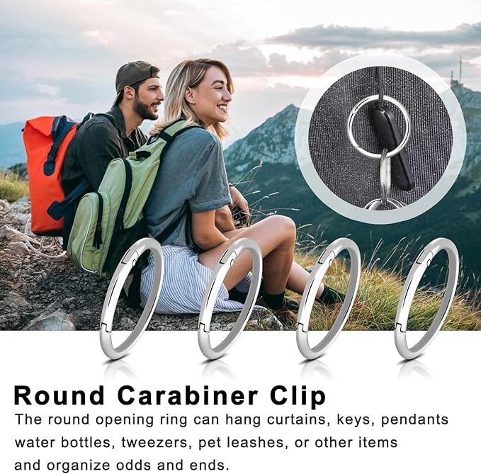 10Pack 1-1/2" Large Round Carabiner Clips, Metal Spring O Rings for Organizer Key Rings, Paracord Keychain Lanyard, Pet Chains, Purse Hardware, Key Snap Hooks DIY Accessory (Silver)