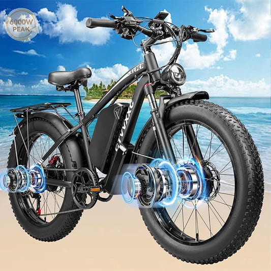 6000W Dual Motor Ebike for Adults 46MPH,210NM Fast Electric Bike,52V 34AH(1768Wh) Up to 105 Miles Long-Range Ebike,24" Fat Tire Dirtbike,Lockable Suspension Electric Bicycle for Off-Road Mountain Snow