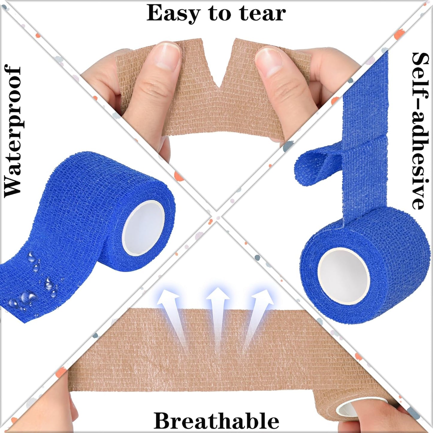 8 Rolls Cohesive Bandage 2” x 5 Yards Self Adherent Bandage Wrap Breathable Vet Tape Elastic Adhesive Bandage for Sports, Wrist, Ankle, Tattoo Wraps(Light Brown)