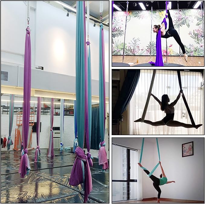 Aerial Yoga Hammock L:5M W:2.8M 5.5 Yards Aerial Pilates Silk Yoga Swing Set with 2000 Ibs Load Include Daisy Chain, Pose Guide
