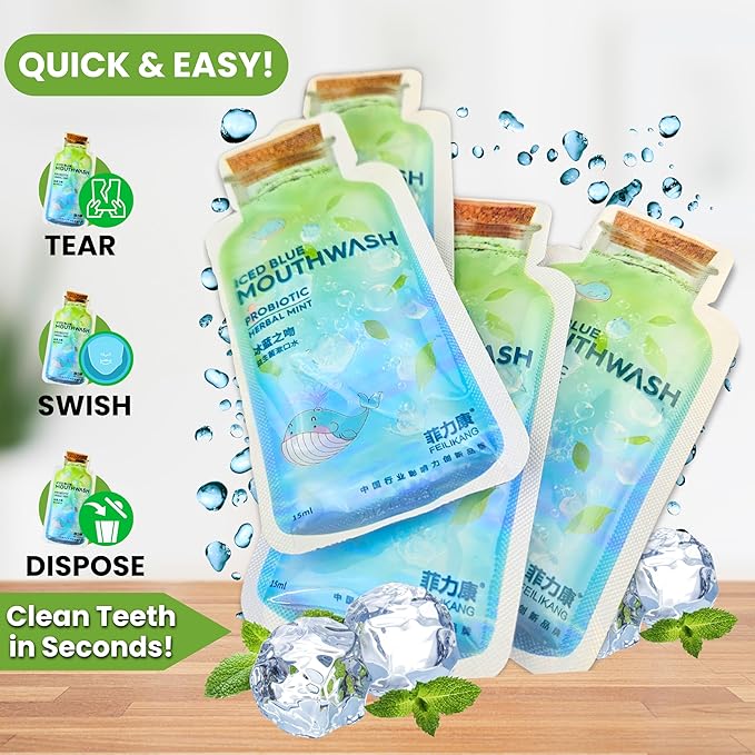 Skywin Travel Size Mouthwash - Mini Mint Flavored Packets for Adults, Prevents Cavities, Individual Packets (14 Pcs in 1 Pack)
