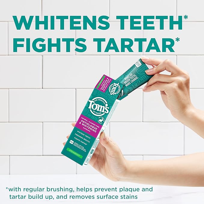 Tom’s of Maine Antiplaque and Whitening Fluoride Free Toothpaste, Spearmint 3-Pack