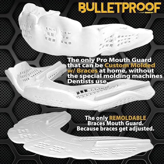 Braces Mouthguard, Bulletproof: World’s Thinnest & Strongest Sports Mouth Guard for Braces! Wrestling Football Basketball Hockey Rugby Lacrosse BJJ MMA Boxing Mouthpiece. Adult Youth Kids Mouth Piece