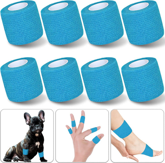 8 Pack 2 in x 5 Yards Cohesive Wrap Self Adhesive Bandage Wrap Elastic Self Adherent Wrap Self Stick Vet Tape for Athletic, Wrist, Ankle, Knees, Pets (Blue)