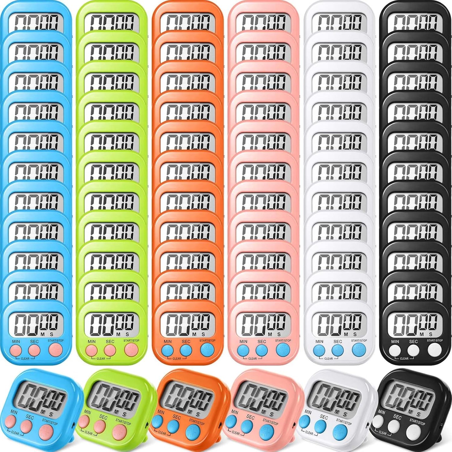 Macarrie 72 Pcs Digital Kitchen Timer Bulk Magnetic Timers for Classroom LCD Display Loud Alarm Electronic Timer Minute Second Clock Timer for Teacher Exercise Cook Baking