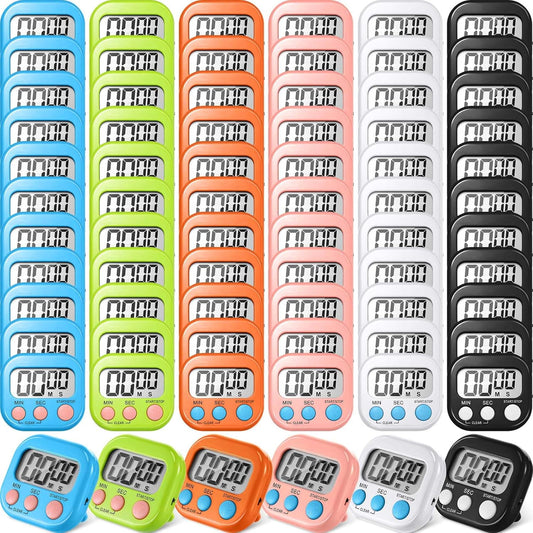 Macarrie 72 Pcs Digital Kitchen Timer Bulk Magnetic Timers for Classroom LCD Display Loud Alarm Electronic Timer Minute Second Clock Timer for Teacher Exercise Cook Baking