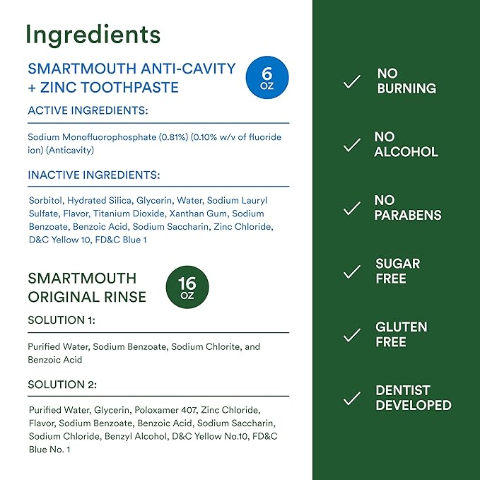 SmartMouth Premium Zinc Ion Toothpaste & Original Activated Mouthwash Combo - Whitening Toothpaste with Fluoride (Mild Mint Flavor) & Adult Mouthwash for Bad Breath (Fresh Mint Flavor)