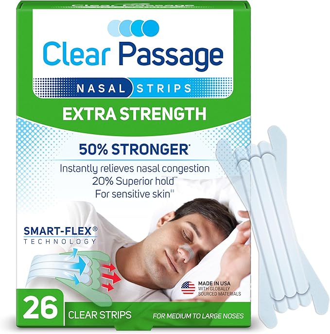 Nasal Strips Extra Strength, Clear, 26 ct | Works Instantly to Improve Sleep, Reduce Snoring, & Relieve Nasal Congestion Due to Colds & Allergies