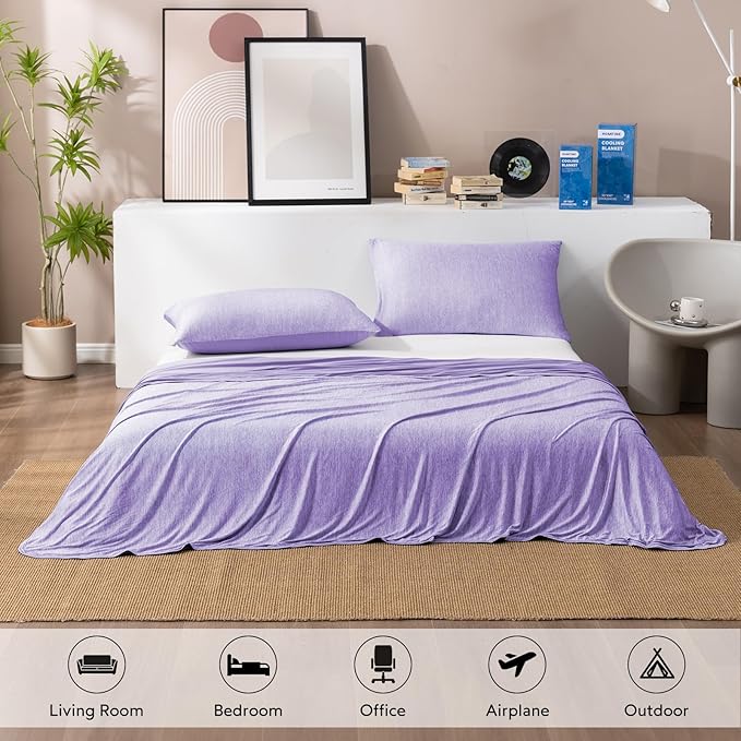 HOMFINE Cooling Blankets for Hot Sleepers - Summer Blanket Thin Lightweight Breathable Soft Double Side Enhanced Cooling for Bed Couch Sofa, Keep Cool for Night Sweats (Purple, 108 x 90 inches)