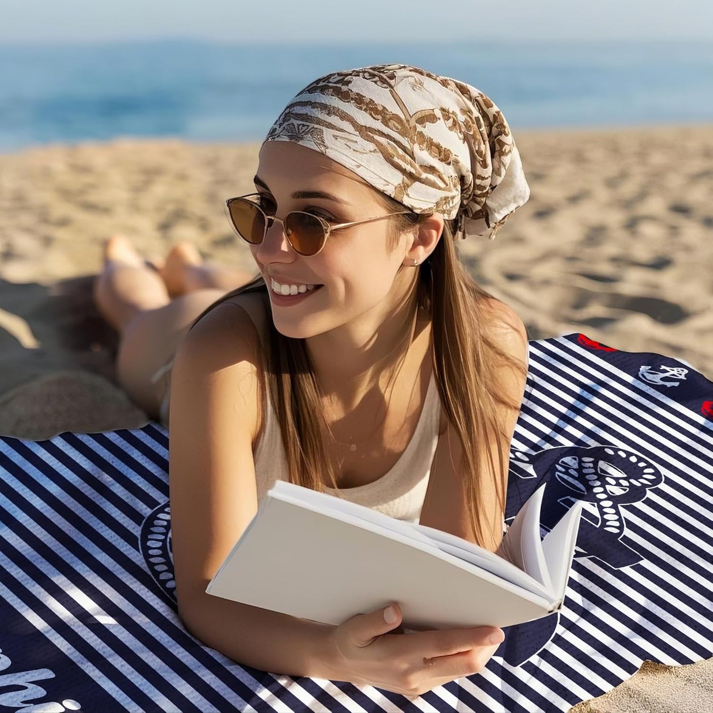 JML Personalized Beach Towel with Name, Custom Anchor Beach Towel, Customized Microfiber Pool Towel, Quick Dry & Absorbent Swim Towel for Adult,Anniversary, Birthday, Summer Holiday,Vacation