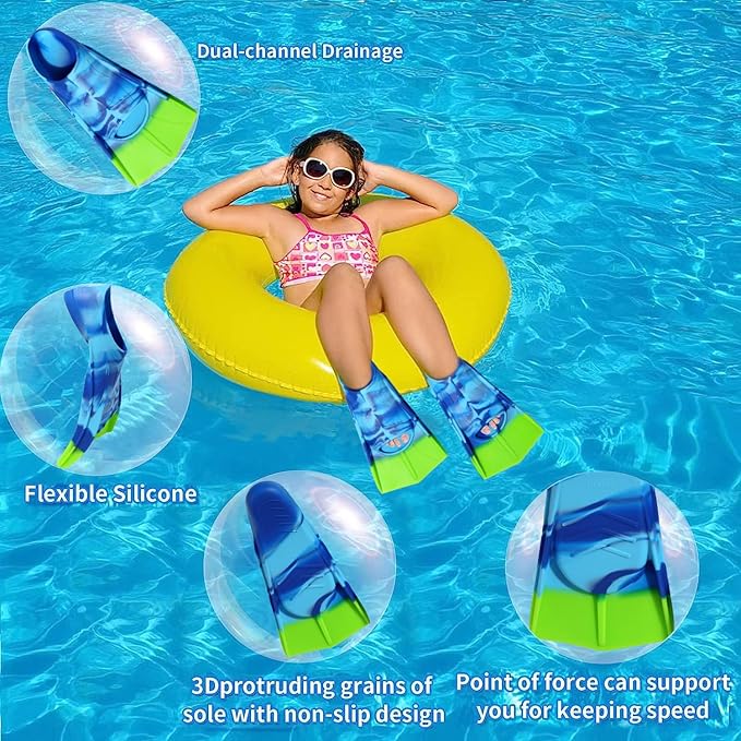 Kids Swim Fins,Short Comfortable Flippers for Lap Swimming and Training for Child,Girls,Boys,Beginners