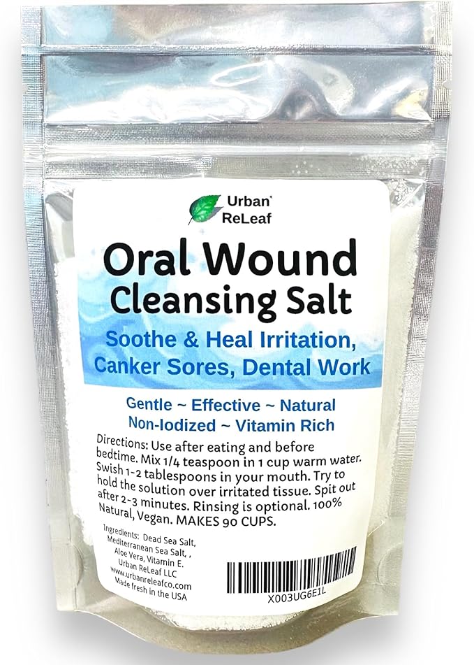 Urban ReLeaf Oral Wound Cleansing Salt 6 oz Bag! Makes 90 Cups of Solution. Soothe, Heal Irritation, Dental Work. 100% Natural, Braces, Mouth, Gum, Canker Sores, Dentures. Made in USA Fresh!