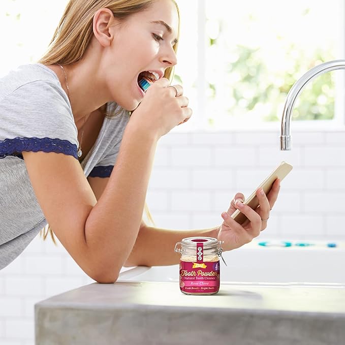 The Dirt - Remineralizing Tooth Powder, Natural Fluoride-Free Teeth Whitening Powder with Hydroxyapatite, Flouride & Gluten Free, Organic Vegan (Rose Clove, 51g: 6 Month Supply)