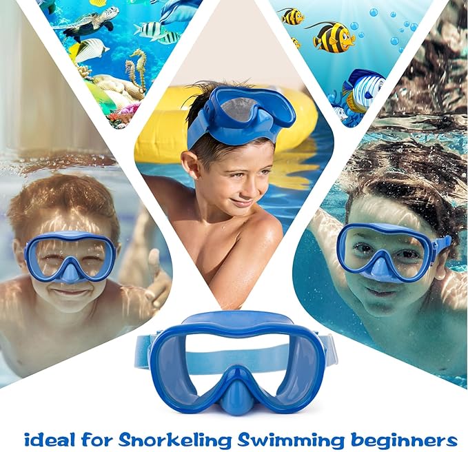 Kids Swim Goggles with Nose Cover, Anti-Leak Swim Mask with Elastic Fabric Strap, UV Protection Swimming Goggles for Kids