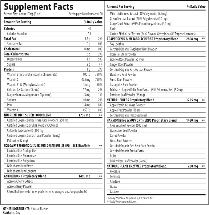 MacroLife Naturals Macro Greens Powder 38 Superfood Probiotic Antioxidant Enzyme & Herbal Supplement Immunity Energy Cleanse - Non-GMO Vegan Gluten-Free Dairy-Free - 30oz (90 Servings)