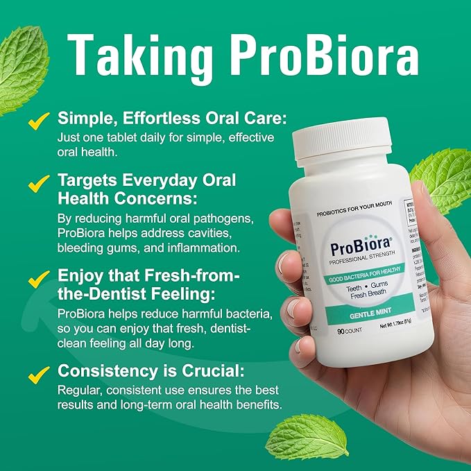 ProBiora Professional Strength Oral Probiotics for Teeth and Gums | Dental Probiotic for Oral Health | Bad Breath Treatment for Adults | Tooth Whitening | ProBiora3 Probiotic Blend | 90 Mint Tablets