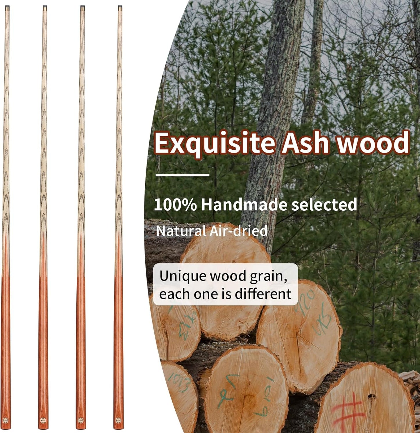 Kmise Pool Cue Sticks, 41"/57“/58" Hardwood Pool Cue Set of 4/6/8, 13OZ/20OZ with 13/10 MM Brass Tips, Table Billiard Cue Stick for Bar, Home, Billiard Room