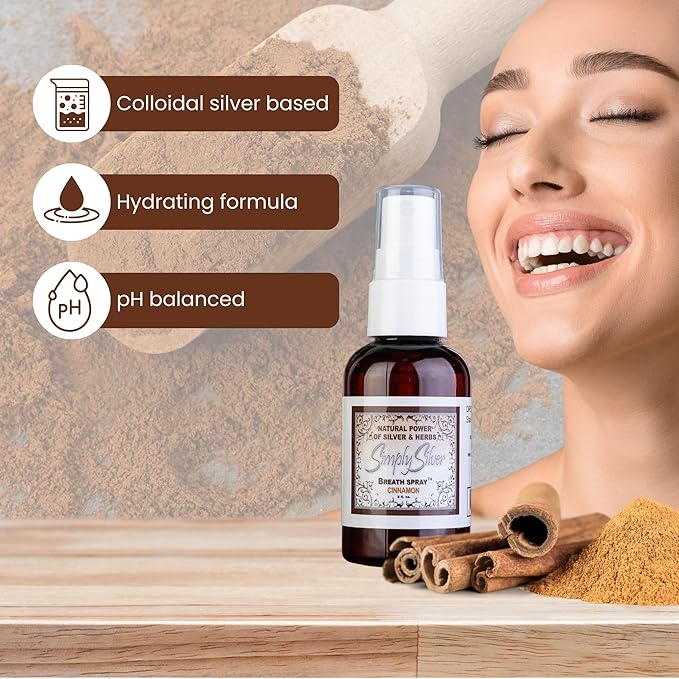Simply Silver Cinnamon Breath Spray - for Dry Mouth and Freshening, All Natural, Fluoride Free, 2 Fl Oz