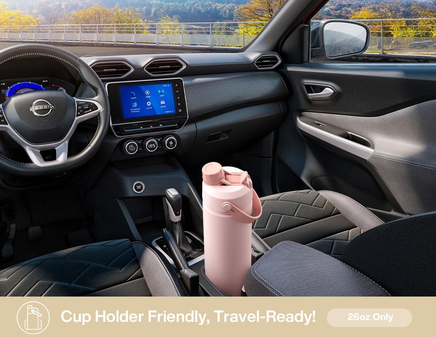 26 oz Insulated Water Bottle with 2-in-1 Straw and Spout Lid, Keep Cold 24H, Leak-Proof, Fits in Car Cup Holder, Stainless Steel Water Bottle for Sports, Gym, Travel, and School (Mousse)