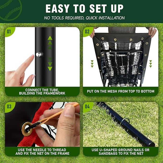 9 Hole Pitching Net, Heavy-Duty Baseball Net with Strike Zone for Pitching and Hitting, Height Adjustable Training Equipment with 9 Pocket Pitching Target for Baseball & Softball Practice