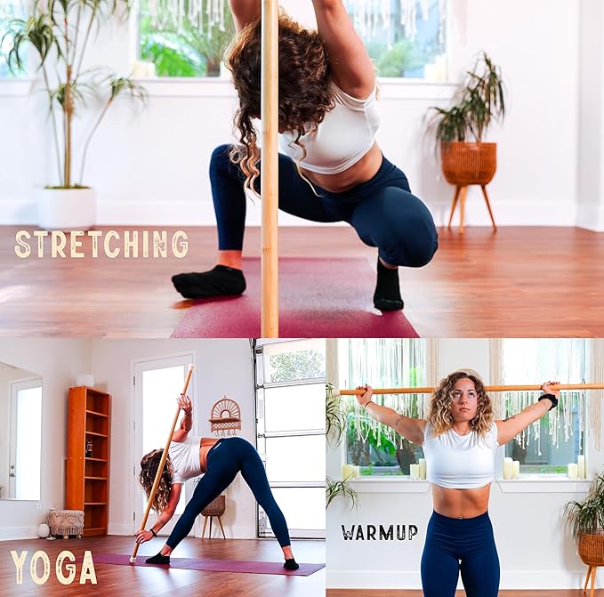5ft Yoga Stick Made from Natural Bamboo - Yoga Dowel, Mobility and Exercise Stick for Workout, Stretching, Flexibility, Balance, Physical Therapy | Posture Correction | Lightweight & Sturdy