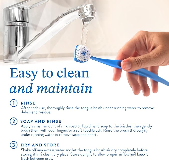 Mouthology Tongue Brush & Tongue Scraper (Combo Pack), Reduce Bad Breath & Improve Oral Hygiene, Tongue Scraper Brush for Adults Ergonomic Handle & Protective Cap, Tongue Cleaner