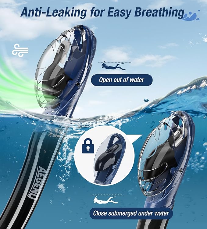 Aegend Dry Snorkel, Dive Mask Easy-Breath Free Diving Snorkel for Snorkeling Scuba Diving Freediving Swimming, with Top Dry Valve and Food-Grade Silicone Mouthpiece