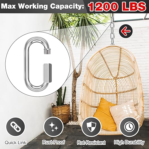 M8-20 Pack 3“ Quick Links Chain Connectors, 5/16″ Galvanized Chain Locking Carabiners Hooks, 1200LBS Heavy Duty Thread Quick Link Clips, Twist Oval Keychain D Shape for Swing, Camping